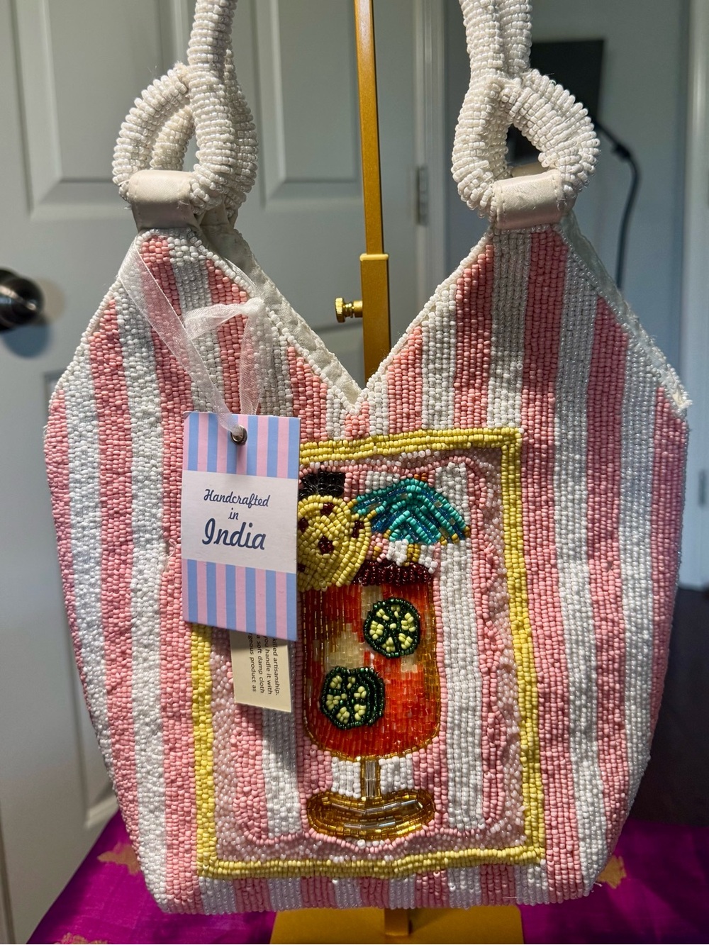 NWT Handcrafted in India Beaded Striped Cocktail Shoulder Bag